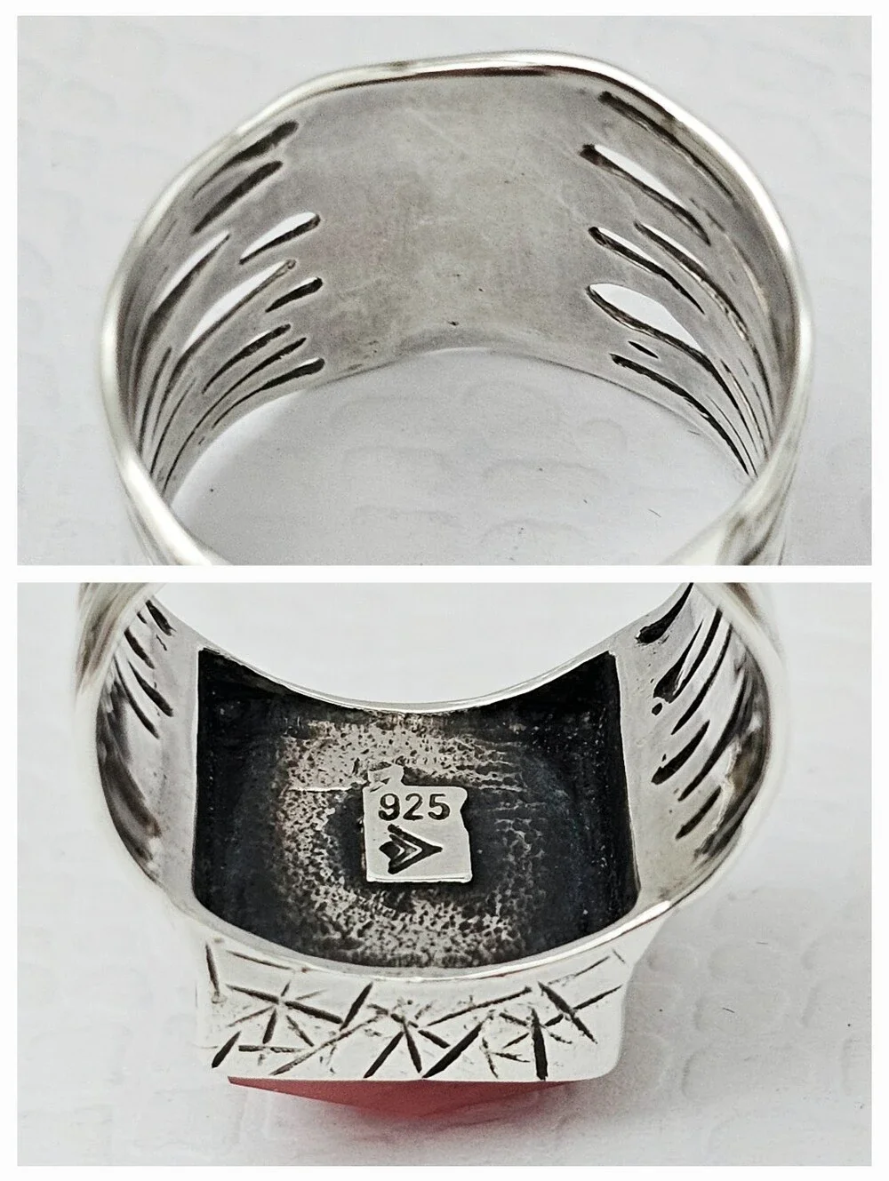 Silpada Sterling Silver Faceted Cherry Quartz Etched Wide Band Ring Size 9-9.25